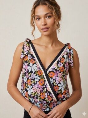 Joie Floral Tie-Shoulder V-Neck Tank Top Medium
